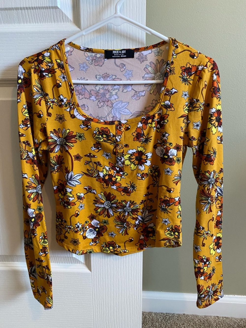 Jolie & Joy Mustard Floral Long Sleeve Scoop Henley